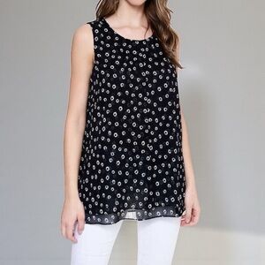 NEW, Cristina B by John Paul Richard, Sleeveless Black Printed Blouse, Small